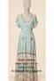 Women's Aqua Green / Mint Mirrored and Sequined Gold Striped Lace Flounce V-Neck Maxi Bohemian Dress - 2
