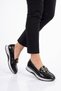 Buckle-Strapped Stylish Lightweight Comfortable Black Wrinkled Women's Classic Casual Shoes Loafer 062 Z