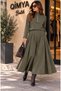 Buketli̇ Women's High-Neck Long-Sleeved Blouse, Pleated Loose Long Skirt, Top and Bottom Two-Piece Set - 7