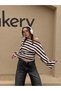 Brown-ecru striped modal boat neck wide sleeve design blouse - 2