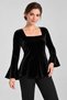 Square Neck Flounce Sleeve Velvet Blouse
