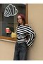 Black-Ecru Striped Modal Boat Neck Wide Sleeve Design Blouse - 2
