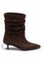 Women's Brown Suede Gathered Pointed Toe 4.5 cm Cat Heel Boots - 2