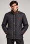 Men's Navy Blue Tan Detailed Quilted Genuine Leather Jacket