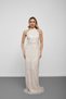 Ecru halter neck sequin embellished beaded evening gown