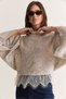 Women's Beige Lace Detailed Crew Neck Bat Sleeve Oversize Knitwear Sweater Tk261116 60286725 - 4