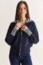Women's Navy Blue Striped Shawl Collar Double-Way Zipper Oversize Knitwear Cardigan Th261088 60286728 - 5