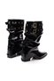 Crinkled Patent Leather Buckle Pointed Toe Bird Eye Belted Drawstring Women's Boots - 3