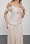 Beige strapless boat neck stone embellished asymmetrical evening dress - 5