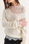 Women's Cream 2 Piece Lace Blouse and V-Neck Oversize Knitwear Sweater Set Tk261156 60286726 - 7