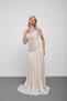 Beige strapless boat neck stone embellished asymmetrical evening dress - 4