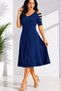 Women's Short Sleeve V-Neck Viscose Midi Dress with Stripe Detail on the Shoulders