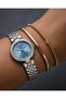Milano Silver Color Metal Band Blue Dial Stone Bezel Roman Number 29 mm Women's Wristwatch