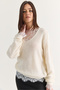 Women's Cream 2 Piece Lace Blouse and V-Neck Oversize Knitwear Sweater Set Tk261156 60286726 - 6