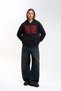 Oversize Hooded Cardigan Women's Black Zippered Thick Jacket with Text Print Protect Me Star - 2