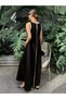 Women's Off the Shoulders Slim Striped Detail Long Viscose Dress - 3