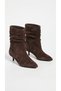 Women's Brown Suede Gathered Pointed Toe 4.5 cm Cat Heel Boots