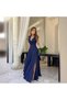 Women's Straps Shoulder Tie Double Breasted Collar Long Slit Janjan Crepe Dress