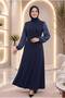 Women's New Season Elegant Stone Embellished Elastic Sleeve Kupra Combed Cotton Dress - 4