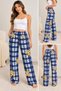 Women's Navy Blue Plaid Checkered Teddy Bear Patterned Elastic Waist Comfortable Cut Long Pajama Bottoms - 4
