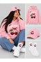 Hooded Oversize Sweatshirt Pink Hat Socks Set of 3 Unisex