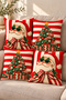 Set of 4 Decorative Throw Pillow Covers with Santa Claus and Christmas Tree Patterns – Red Cream