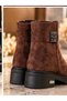 Women's Suede Look Zippered Casual Boots with Buckle Detail - 7