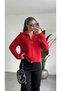 Women's Red Reversible Zippered High Collar Wool Knitwear Cardigan Sweater - 2