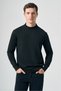 Black Half Turtleneck Knitted Striped Pattern Comfort Fit Cotton Knitwear 1012265201