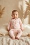 Mila Bebe Collared Ribbed Cotton Salmon Baby Girl Set - 2-Piece Top and Bottom Set with Hedgehog and Bow Detail - 2
