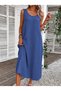 Women's Strappy Round Neck Pocketed Long Wrap Dress - 3
