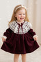 Baby Girl Velvet Dress with Lace Collar and Vintage Brooch, Birthday Wedding Special Occasion Holiday Dress