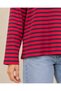 Women's Red Navy Blue Striped Crew Neck Boyfriend Fit Cotton Ribbed Fabric Loose Sweatshirt - 2