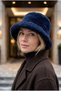 Women's Winter Plush Bucket Hat Soft Furry Hat Navy Blue - 2