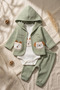 Lumi Bear Quilted Hooded Cardigan, Bodysuit and Jogger 3-Piece Baby Set - Premium Cotton Baby Combination - 4