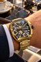 Rym-07094 Men's Wristwatch – Japanese Miyota Automatic Movement, 21 Jewels, Skeleton Dial, Gold Steel Band - 3