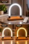 Sima Dekor Hortum Led Table Lamp – Modern U Model Decorative Lighting with Remote Control, 3 Color Lights, Wooden Base