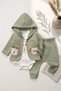 Lumi Bear Quilted Hooded Cardigan, Bodysuit and Jogger 3-Piece Baby Set - Premium Cotton Baby Combination