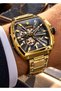 Rym-07094 Men's Wristwatch – Japanese Miyota Automatic Movement, 21 Jewels, Skeleton Dial, Gold Steel Band