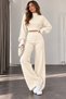 Women's Finger-Loop Ribbed Knitwear Set – Turtleneck Crop Sweater, High-Waisted Wide-Leg Pants, 2-Piece Knitted Set - 2