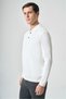 Ecru Polo Collar Long Sleeve Knitted Comfort Fit Cotton Sweater 1012265162 - 3