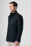 Black Stand Collar Cashmere Slim Fit Stretchy Coat 1008265150 - 4