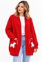 New Season Women's Dog Patterned Oversize Long Knitwear Cardigan with Pockets – Soft Textured, Buttonless, Comfortable Fit