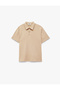 Boys Beige Plain Collared Short Sleeves Polo T-Shirt - 5