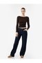Women Brown Plain Round Neck Long Sleeves Top - 2