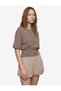 Women Beige Striped Round Neck Short Sleeves Top - 2