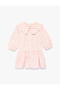 Baby Girls Pink Polka Dot Peter Pan Collar Long Sleeves Dress - 5
