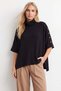 Women's black stand collar button detailed knitted poncho blouse alc-x15866