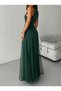 Women's Strappy Crew Neck Asymmetrical Hem Tulle Detailed Long Imported Crepe Dress - 3