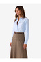 Women Blue Plain Collared Long Sleeves Shirt - 2